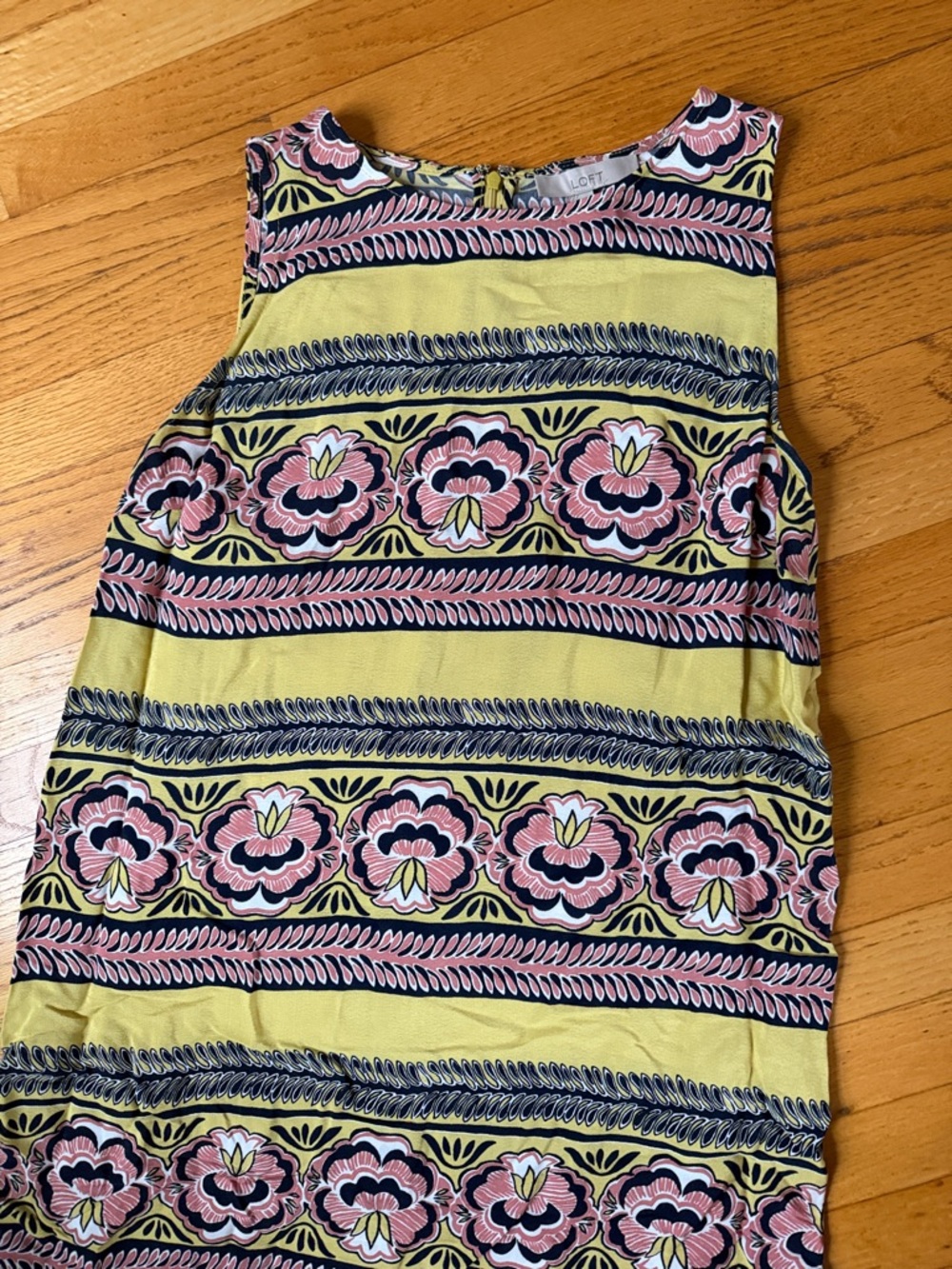 LOFT Yellow Floral Stripe Sleeveless Dress